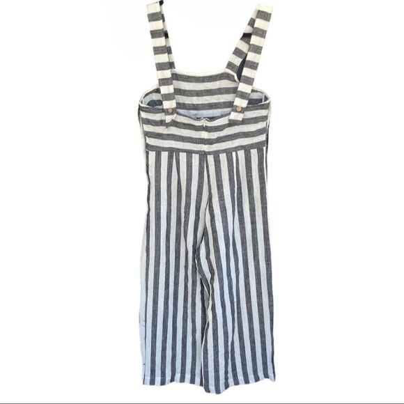 COAST Striped Linen Blend Wide-Leg Jumpsuit Navy Cream Women’s Large - Picture 6 of 8